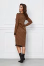Rochie Doina din tricot cu dungi negre-maro si snur in lateral