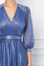 Rochie Dorina bleu cu glitter si curea in talie