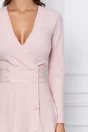 Rochie Dy Fashion alb-roz cu dungi si nasturi decorativi