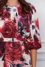 Rochie Dy Fashion alba din satin cu imprimeu rosu si pliuri la bust