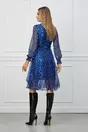 Rochie Dy Fashion albastra cu animal print si guler incretit