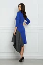 Rochie Dy Fashion albastra cu carouri la baza si lungime asimetrica