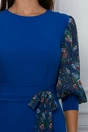 Rochie Dy Fashion albastra cu imprimeu pe maneci si cordon in talie