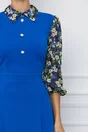 Rochie Dy Fashion albastra cu imprimeu pe maneci si nasturi la bust