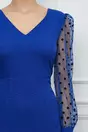 Rochie Dy Fashion albastra cu maneci din tull cu buline catifelate
