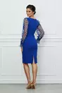 Rochie Dy Fashion albastra cu maneci din tull cu buline catifelate