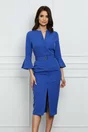 Rochie Dy Fashion albastra cu nasturi si curea in talie
