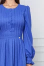 Rochie Dy Fashion albastra cu pliuri si nasturi la bust
