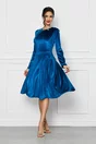Rochie Dy Fashion albastra din catifea cu nasturi la bust