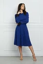 Rochie Dy Fashion albastra din lurex cu dantela la maneci