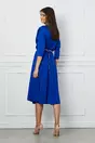 Rochie Dy Fashion albastra din satin cu elastic si curea in talie