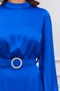 Rochie Dy Fashion albastra din satin cu o curea in talie