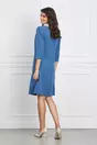 Rochie Dy Fashion bleu cu guler alb si pliu pe fusta