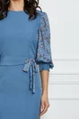 Rochie Dy Fashion bleu cu maneci din voal cu flori bej