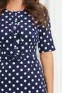 Rochie Dy Fashion bleumarin cu buline albe cu volane si perle la bust