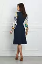 Rochie Dy Fashion bleumarin cu imprimeu la guler si maneci