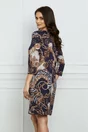 Rochie Dy Fashion bleumarin cu imprimeu maro si buzunare