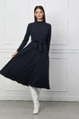 Rochie Dy Fashion bleumarin midi clos cu cordon in talie