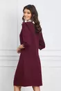 Rochie Dy Fashion bordo cu guler alb si pliu pe fusta