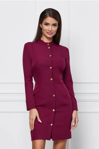 Rochie Dy Fashion bordo cu guler tunica si nasturi aurii