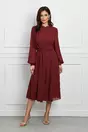 Rochie Dy Fashion bordo cu pliuri si impletitura in talie