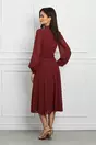 Rochie Dy Fashion bordo cu pliuri si impletitura in talie
