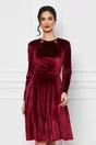 Rochie Dy Fashion bordo din catifea cu nasturi la bust