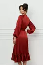 Rochie Dy fashion bordo din satin cu volan la baza si cordon in talie