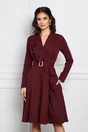 Rochie Dy Fashion bordo petrecuta cu volan si curea in talie