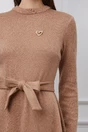 Rochie Dy Fashion crem din tricot cu aplicatie detasabila la bust