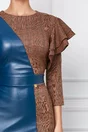 Rochie Dy Fashion din piele ecologica turcoaz cu carouri maro