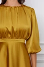 Rochie Dy Fashion galben mustar din satin cu pliuri la bust