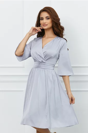 Rochie Dy Fashion gri cu decolteu petrecut