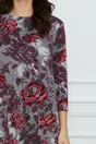 Rochie Dy Fashion gri cu imprimeuri florale rosii si buzunare