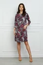 Rochie Dy Fashion gri cu imprimeuri florale rosii si buzunare