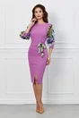 Rochie Dy Fashion lila cu maneci din voal cu imprimeu floral