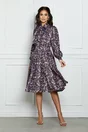 Rochie Dy Fashion lila din satin cu animal print  si curea in talie