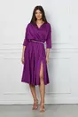 Rochie Dy Fashion magenta din satin cu elastic si curea in talie