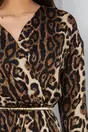 Rochie Dy Fashion maro cu animal print din satin cu elastic si curea in talie