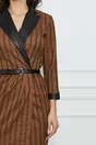 Rochie Dy Fashion maro cu dungi aramii si curea din piele
