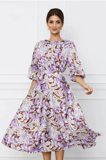 Rochie Dy Fashion maro cu imprimeu lila