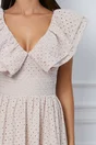 Rochie Dy Fashion midi bej cu motive florale si volane la bust
