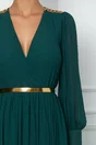 Rochie Dy Fashion midi verde inchis cu accesorii pe umeri si curea in talie