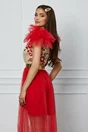Rochie Dy Fashion Milena rosie din tulle cu broderie la bust