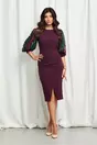 Rochie Dy Fashion mov cu imprimeu pe maneci si cordon in talie