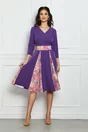Rochie Dy Fashion mov cu pliuri si imprimeuri roz
