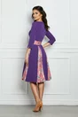 Rochie Dy Fashion mov cu pliuri si imprimeuri roz