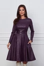 Rochie Dy Fashion mov pruna din piele intoarsa ecologica cu o curea in talie