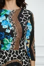 Rochie Dy Fashion neagra clos din jerse cu imprimeuri albastre