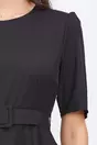 Rochie Dy Fashion neagra cu buline pe fusta si curea in talie